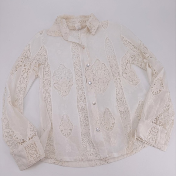 Jen’s Pirate Booty Free People Lace Button Down Blouse Shirt Size Small - Picture 2 of 4